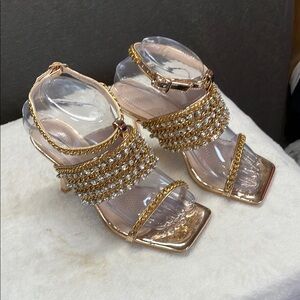 Glamorous‎ Gold and Silver Heels with Chandelier Embellishments